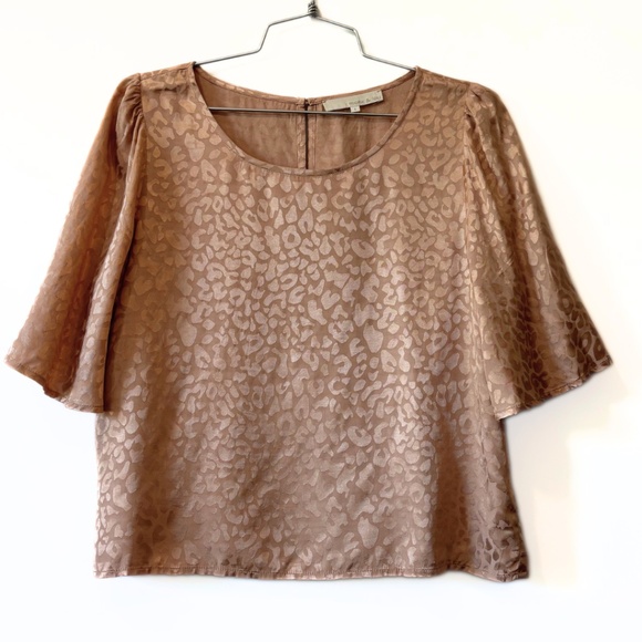 monk & lou Light Mocha Flutter Sleeve Adair Blouse Size S - Picture 1 of 6